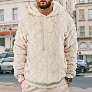 <b>Men's</b> Sherpa Lined Hooded Pullover Hoodie Loose Fit Fleece <b>Sweatshirt</b> Solid Color for Autumn Winter - Product Image 1