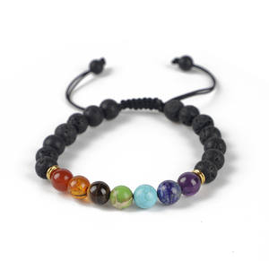 Piedra preciosa natural gimnasio <span class=keywords><strong>Goya</strong></span> joyería mujeres hombres Lava Rock 8mm cuentas de piedra volcánica siete Charkas pulsera - Product Image 1