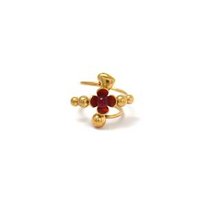 แหวนแฟชั่น สแตนเลส 316L ชุบทอง PVD ลายดอกไม้สีแดง ปรับขนาดได้ - Product Image 1
