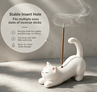 Tempat Pembakar Dupa Keramik Matte Buatan Tangan Motif Kucing Lucu Ramah Lingkungan untuk Musim Semi dan Musim Panas