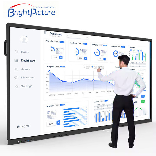 75 Inch 4K Touch Screen LED Display Monitor Interactive Whiteboard 20 Point IR Touch Panel 48MP Camera Intel I3 Dual OS