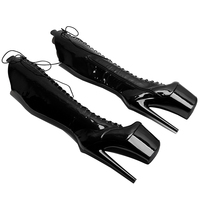 20CM / 8 Pouces Brevet PU Haut Femmes Sexy Mode Haut Talon Plate-Forme Lace-Up Avant Genou Haute Botte Pole Dance Bottes