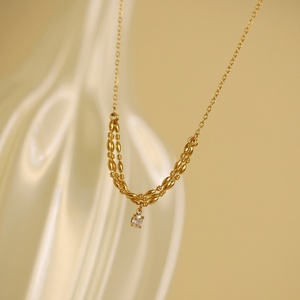 Collar de Moda Personalizado de Acero Inoxidable con Baño de Oro PVD de 18K, Cadena de Cuentas Ovaladas de Doble Capa - Product Image 2