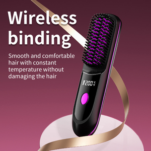 Peigne lisseur sans fil 3 réglages de chaleur Revêtement en kératine Ions négatifs Rechargeable par USB Brosse coiffante portable - Product Image 5