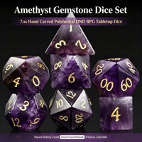 Ensemble de dés DND en améthyste naturelle exquise, 7 pièces, dés polyédriques avec des chiffres dorés pour les jeux de rôle Dungeons and Dragons