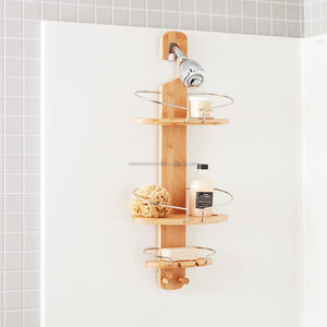 Combohome Bamboo Shower <span class=keywords><strong>Caddy</strong></span> Estante Bamboo Metal Montado en la pared Colgando Baño Ducha <span class=keywords><strong>Caddy</strong></span> - Product Image 2
