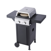 Barbecue portable à gaz propane 2 brûleurs en acier inoxydable avec four à pizza, chariot, surface de cuisson antiadhésive, fonction pliable, design moderne