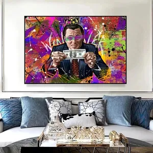 Gambar Seni Uang Dolar Leonardo DiCaprio Lukisan Kanvas Seni Dinding Poster Cetakan Gambar Dinding untuk Ruang Tamu Kantor Dekorasi