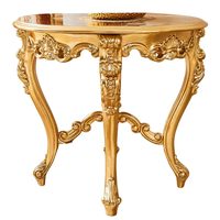 Table d'appoint vintage européenne en bois massif sculpté, table basse ronde pour salon, petite table ronde d'angle pour hôtel