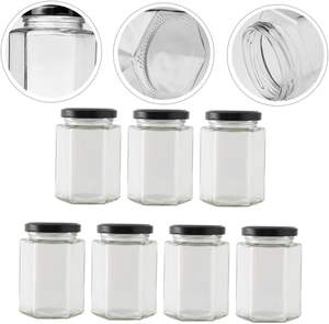 Bouteille hexagonale en verre de haute qualité, prix d'usine, vente en gros, 280 ml, 450 ml, 730 ml, pot à confiture ou à miel avec couvercles métalliques - Product Image 3