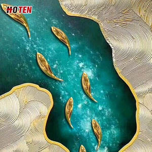 Peinture à l'huile 3D sur toile, grand format personnalisé, effet neuf poissons, peinte à la main, avec feuille d'or, décorative, moderne, représentant des animaux HT - Product Image 4