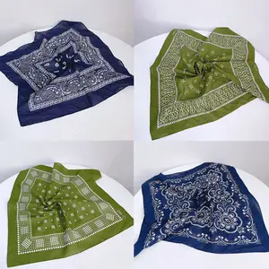 Bsbh Katoenen Vierkante Sjaal Blauw Geverfde Bedrukte Zakdoek Etnique Bandana 'S