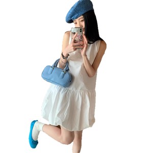 White Sleeveless Ballet Dress O Neck <b>Elastic</b> Waist Tulip <b>Skirt</b> Loose Fit Casual Daily Wear For Women - Product Image 5