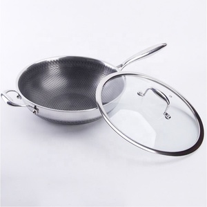 <span class=keywords><strong>Wok</strong></span> Grande de Acero Inoxidable 304 de Triple Capa con Revestimiento Antiadherente y Tapa, <span class=keywords><strong>Wok</strong></span> de Acero Inoxidable 304 de Alta Calidad, Sartén de Acero Inoxidable - Product Image 1