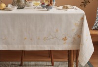 Nappe en lin avec motifs de vigne et de papillons |   Nappe de table de luxe 100% lin, écologique et réutilisable, motif floral papillon