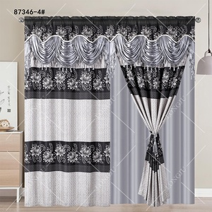 Venta al por mayor de alta calidad floral jacquard cortinas con cenefa y borlas delicadas Barra de bolsillo Blackout cortinas de doble capa - Product Image 6