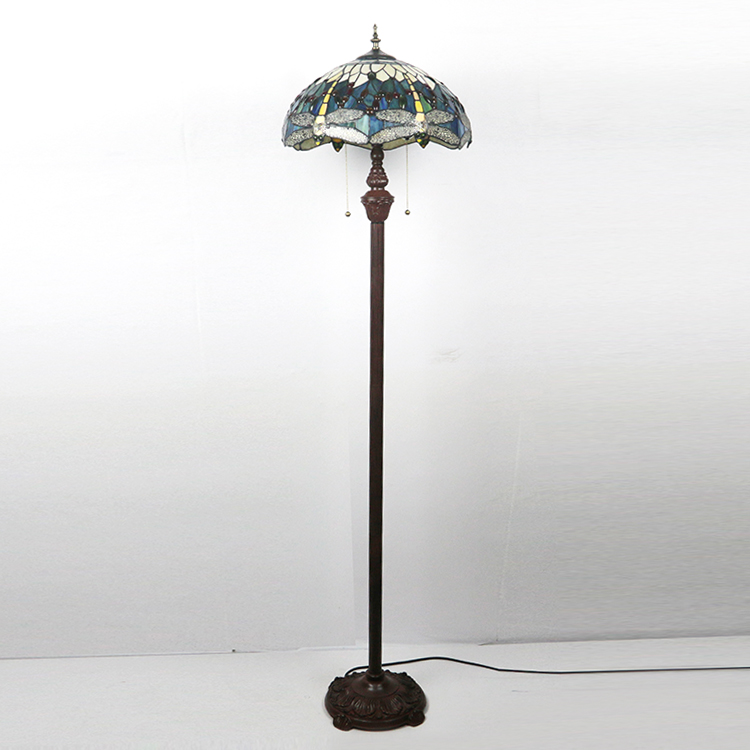 LongHuiJing 16 Inch Tiffany Floor Lamp with Handmade Colorful Dragonfly Shade