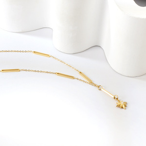Collar con colgante de estrella de acero inoxidable chapado en oro, 43 + 5 cm, amuleto de la suerte para mujer, regalo de joyería de moda - Product Image 3