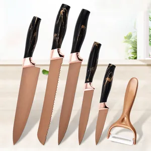 MANJIA özel 6 adet paslanmaz çelik mermer kaplama mutfak bıçağı seti şef yapışmaz ceket hediye kutusu dövme bıçaklar