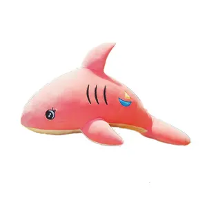 Toptan 50cm pembe peluş köpekbalığı oyuncak işlemeli gözler bebek çocuk hediye yumuşak doldurulmuş deniz hayvan oyuncaklar