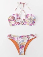 Bikini con estampado floral para chica joven, traje de baño sexy a la moda, color rojo, 2022