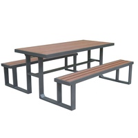Meubles de jardin en aluminium et bois plastique modernes et commerciaux - Table de pique-nique longue avec 2 bancs pour hôtels, villas, jardins