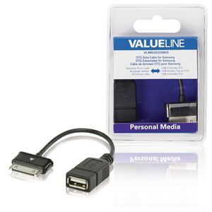 Cable de datos Valueline Otg Samsung de 30 pines macho a USB A hembra 0,2 M negro para medios personales - Product Image 1