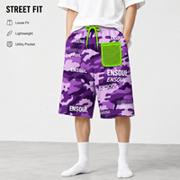 Fabricant de shorts professionnels personnalisés, shorts pour hommes de style streetwear, camouflage vintage, strass, coupe ample, poche en maille, imprimé intégral