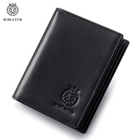 Dompet Kulit Asli Buatan Tangan SCHLATUM untuk Pria, RFID Slim Wallet Vintage dengan Penutup Terbuka, Klip Uang Kasual Kapasitas Besar, Kulit Sapi Pendek