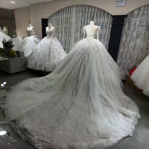 Wx255 Sexy Lace Sweetheart Ball Gown Modern <b>Wedding</b> Dress Crystal Romantic Long Sleeve Floor-Length Backless for Women Bride - Product Image 2