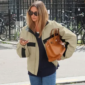 <span class=keywords><strong>Chaquetas</strong></span> de nailon caqui de alta calidad con cuello alto y cremallera, estilo urbano chic, <span class=keywords><strong>patchwork</strong></span>, 2026, abrigos casuales de manga larga para <span class=keywords><strong>mujer</strong></span>, holgados - Product Image 3