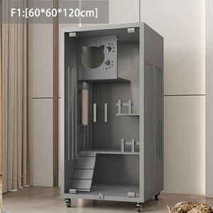 กรงเลี้ยงแมวสองชั้นทำจากไม้เนื้อแข็งหรูหราพร้อมปุ่มปิดดีไซน์ทนทาน - Product Image 2