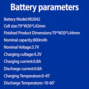 แบตเตอรี่ลิเธียมโพลิเมอร์ Blusenergy 800mAh 3.7V รุ่น Blus902042 สำหรับอุปกรณ์อิเล็กทรอนิกส์สำหรับผู้บริโภค - Product Image 5
