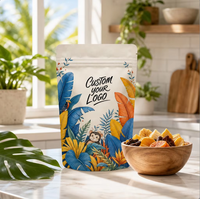 Sachet Doypack Artisanal Personnalisé avec Logo Imprimé, Motif Jungle Tropicale, en Mylar Qualité Alimentaire avec Fermeture Éclair pour Snacks et Bonbons