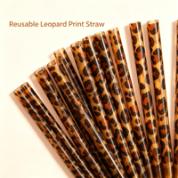 Paille réutilisable en PP à imprimé léopard, 12 pouces, paroi épaisse, diamètre extérieur 10 mm, paille écologique pour gobelet