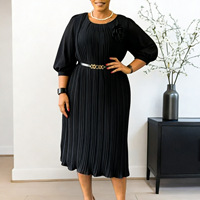 Robes d'été 2026 en mousseline respirante pour femmes, décontractées, manches 3/4, col rond, plissées, élégantes, style africain, avec ceinture