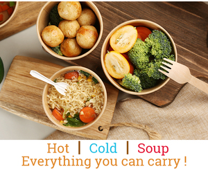 Alimentos descartáveis biodegradáveis para levar Levar Papel Kraft Salada Tigela De Papel Com Tampa - Product Image 5