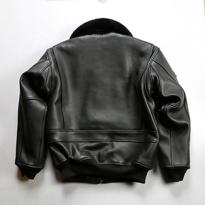 Áo khoác bomber da thật nam màu đen, kiểu dáng cổ điển, chất liệu lông cừu shearling, da cừu cao cấp, size lớn, thêu tùy chỉnh OEM. - Product Image 2