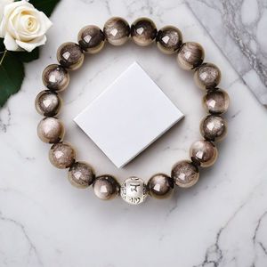 Perle di Cristallo Naturale Fatte a Mano in Oro e Argento Sterling con Motto a Sei Caratteri, Pietra Nera Scintillante, Benefici per Dipendenti - Product Image 4