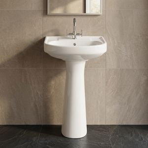 Lavabo rectangulaire moderne en céramique avec piédestal complet, ensemble de lavabo pour salle de bain, pour usage domestique et hôtelier - Product Image 1