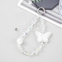 Bracelet de téléphone portable fantaisie en alliage de zinc avec perles de cristal, motif papillon, durable et portable, vente en gros