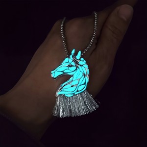 Collier en alliage de zinc style européen et américain, motif <span class=keywords><strong>cheval</strong></span> lumineux, pendentif zodiaque <span class=keywords><strong>cheval</strong></span> lumineux, chaîne à maillons, pour homme et femme - Product Image 5