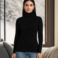 Pull FNJIA pour femme, col roulé noir, coupe ajustée, manches longues, tricot doux, basique, noir et gris, idéal pour superposer