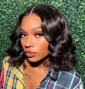 XBL 13x4 blanchi pré plumé perruque Jerry <span class=keywords><strong>bouclés</strong></span> court Pixie Cut 4X4 dentelle fermeture perruque côté écarté perruque de <span class=keywords><strong>cheveux</strong></span> humains <span class=keywords><strong>pour</strong></span> les femmes noires - Product Image 1