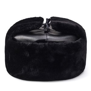 Lei Feng Hat Earflap Winter Hat Black Fleece Lined Warm Unisex 58-60cm Casual Style - Product Image 3