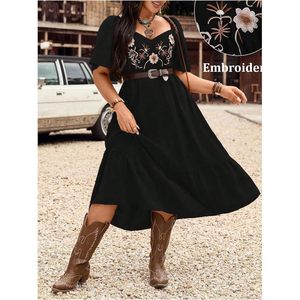Women's Plus Size Western <b>Cowgirl</b> <b>Dress</b> Floral Embroidered Ruffle Short Sleeve A-Line Maxi Boho Country Outfit - Product Image 4