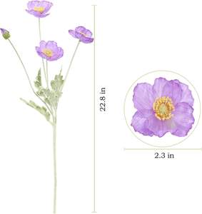 Flor de Amapola Artificial de Seda de 65 cm con 5 Cabezas, Tallo Flocado, Decoración Grande para Mesa del Hogar, Varios Colores - Product Image 3