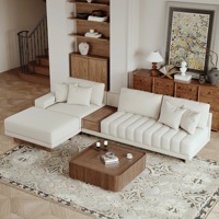 Ensemble de canapés modulaires en forme de L de haute qualité, style moderne, avec pieds en bois, style italien, tissu blanc, canapé sectionnel pour salon