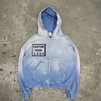 Vente en gros de sweats à capuche surdimensionnés à fermeture éclair, personnalisables avec logo, de haute qualité, style vintage, délavé, effet usé, effiloché, streetwear rétro