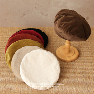 Béret en velours côtelé pour femme, style coréen, chaud, amincissant le visage, chapeau de peintre artistique, automne-hiver - Product Image 1